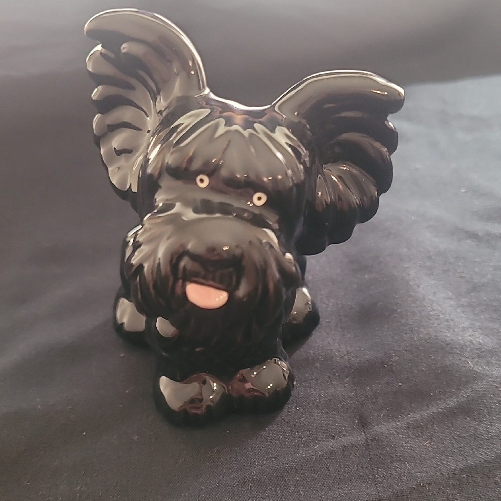 Antique Ceramic 1960's Small Happy Black Dog Figurine